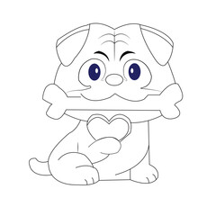 Pretty Puppy Dog coloring page Design for Kids Children preschool stock Black and white vector style illustration for coloring book