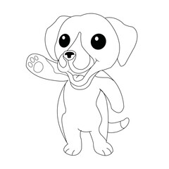 Pretty Puppy Dog coloring page Design for Kids Children preschool stock Black and white vector style illustration for coloring book