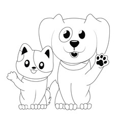 Pretty Puppy Dog coloring page Design for Kids Children preschool stock Black and white vector style illustration for coloring book