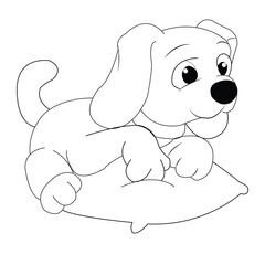 Pretty Puppy Dog coloring page Design for Kids Children preschool stock Black and white vector style illustration for coloring book