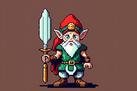 Pixel art character of elf for RPG game, character in retro style for 8 bit game
