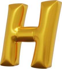 Gold foil alphabet letter H isolated. 3d rendering