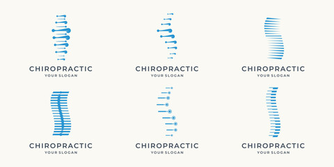 set of abstract chiropractic logo. massage, back pain, spine symbol osteopathy. icon set logotype.