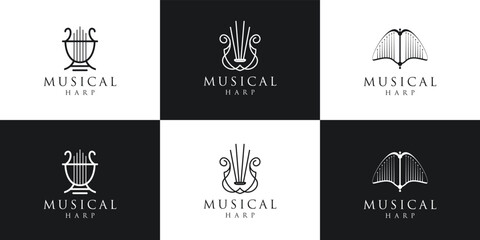 set collection musical harp logo lyre symbol collection.minimalist harp logo design inspiration.