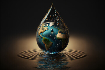 Fototapeta premium An aerial view of a water droplet falling into a body of water, with earth's reflection on it.