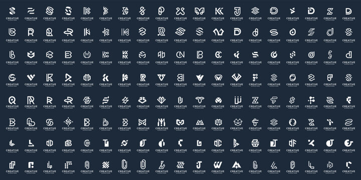 Abstract logos initial collection. Geometry abstract logos black and white. 