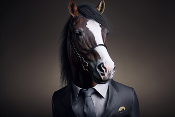 Portrait of a Horse dressed in a formal business suit, generative ai