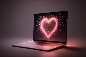 Heart on laptop screen, generative AI