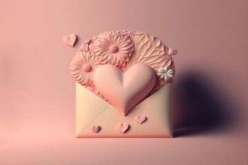 Pastel color flowers with envelope, generative AI