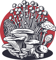 Autumn forest mushroom picking, vegetarian menu set