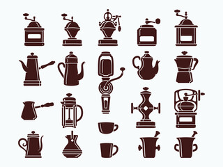 Vintage coffee grinder icon collection