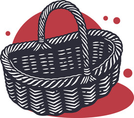 Fototapeta premium Mushroom picking. Wicker picnic basket for mushrooms fungus, fungi and flowers or vegetables