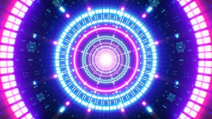 Cyber ​​tunnel with flashing neon lamps