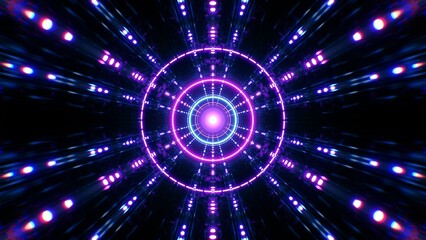 Dark dimension tunnel way with neon light