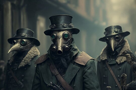Steampunk People in Plague Doctor Masks