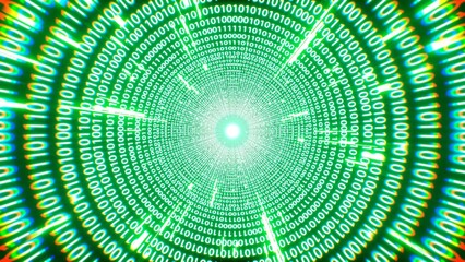 Green Matrix Binary Data Tunnel Background