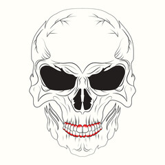 White graphic human skull with black eyes.