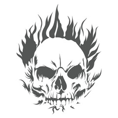 White graphic human skull with black eyes.