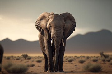 Fototapeta na wymiar Creative IA, an elephant in the savannah, full body, photorealistic, wildlife