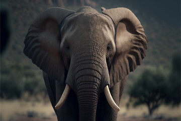Obraz na płótnie Canvas Creative IA, an elephant in the savannah, full body, photorealistic, wildlife
