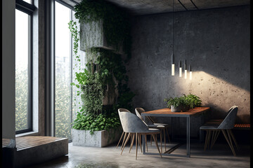 Modern design living room apartment interior with concrete walls. Designed using generative ai. 