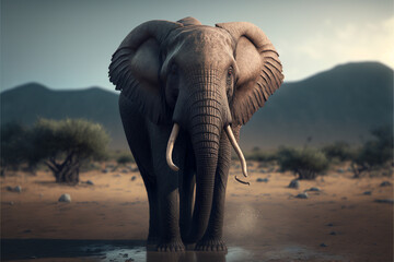 Naklejka na ściany i meble Creative IA, an elephant in the savannah, full body, photorealistic, wildlife