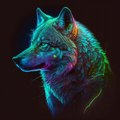 Bullenbeisser neon wolf, wolf in the night, Ai Generated Art, 8k 