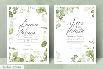 Greenery Wedding Invitation Card Template with Eucalyptus Leaves
