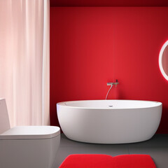 Naklejka na ściany i meble A serene bathroom setting with a bathtub on a red wall