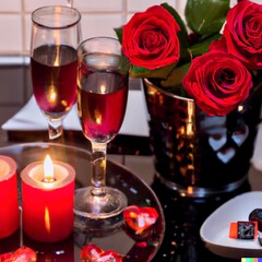 wine and roses for Valentine’s Day 
