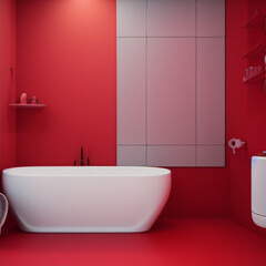 Fototapeta na wymiar A bathroom with a bathtub on a red wall, the perfect setting for a relaxing Valentine's Day soak