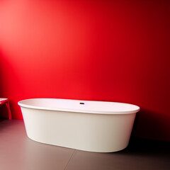Fototapeta na wymiar A bathtub on a red wall, the ideal spot for a relaxing Valentine's Day soak
