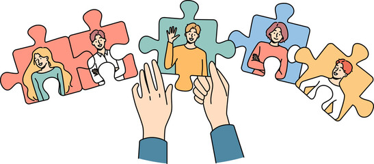 Hands joining puzzles with employees