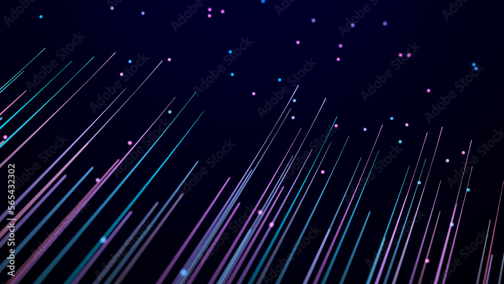 Poster Abstract digital background of moving particles. Information space flow. Big data visualization. 3d rendering