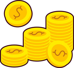 Coin Pile Money Cash Business financial trade bank  illustration Flat with Black Sticker