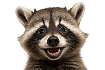 A Closeup Photo of a Cute Smiling Raccoon Isolated on a Transparent Background - obrazy, fototapety, plakaty