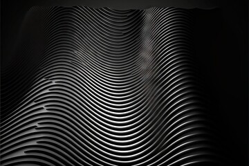  a black and white photo of a wavy pattern on a wall with a black background and a black background with a white border and a black border.  generative ai