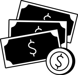 Cash Money Coin Business financial success trade bank illustration Semi-Solid Black and White