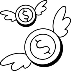 Flying Coin financial Business Cash Money trade economic  illustration Semi-Solid Black and White