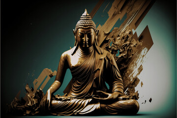 Fototapeta na wymiar Abstract meditating buddha statue with modern design background. Designed using generative ai. 