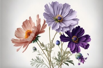  a bunch of flowers that are in a vase on a table top, with a white background behind them, are all in a single color.  generative ai