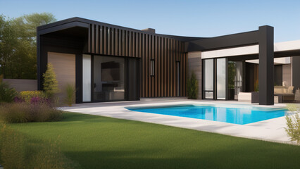 modern house in the suburbs, luxurious, in the middle of the environment, Generative AI