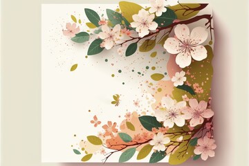 Sakura spring flowers mock-up illustration for women`s day or women`s history month with copy space generative ai