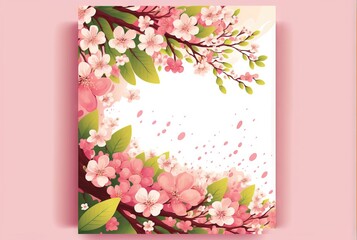 Naklejka na ściany i meble Sakura spring flowers mock-up illustration for women`s day or women`s history month with copy space generative ai