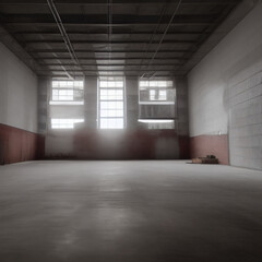 Fototapeta premium Inside an unused warehouse, where the darkness is absolute