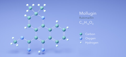 mollugin molecule, molecular structures, rubimaillin 3d model, Structural Chemical Formula and Atoms with Color Coding