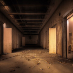 Exploring the abandoned halls of a warehouse in the dark