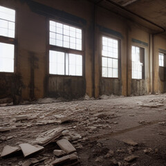Inside a dilapidated warehouse, where light is scarce