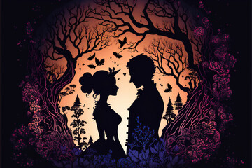 Lovers silhouette. Heart and love. valentine's day.