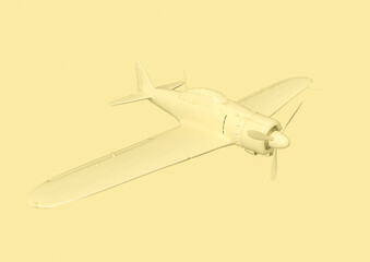 vintage military aircraft is flying in minimalism concept on pastel background